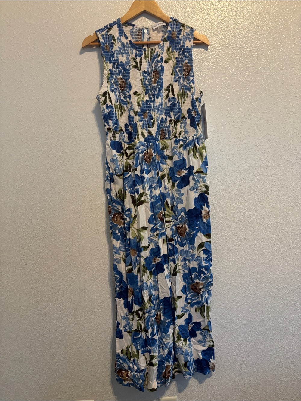 Sleeveless Blue Floral Maxi Pantsuit - CALVIN KLEIN
